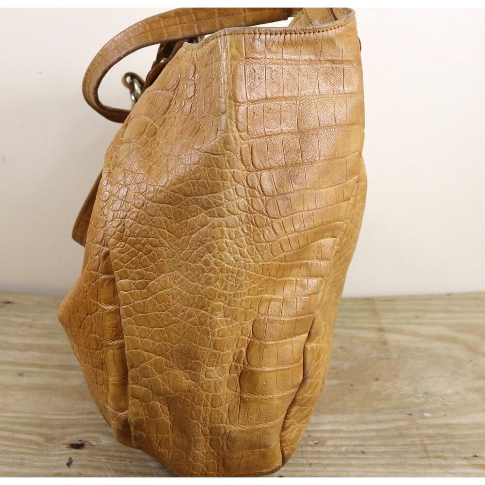 Brahmin HOBO TOTE Croc Embossed L JACQUELINE Brown Yellow Leather Shoulder Bag - Picture 4 of 16